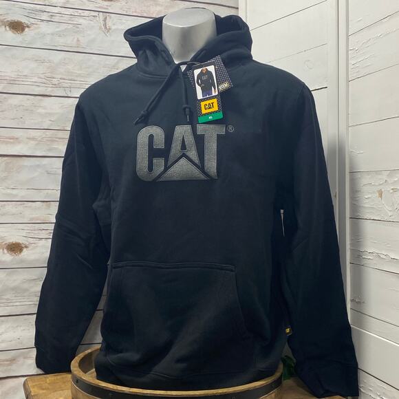 CAT Caterpillar Heavy Machinery Logo Hoodie Sweatshirt Black Silver Pullover XL - Picture 1 of 7